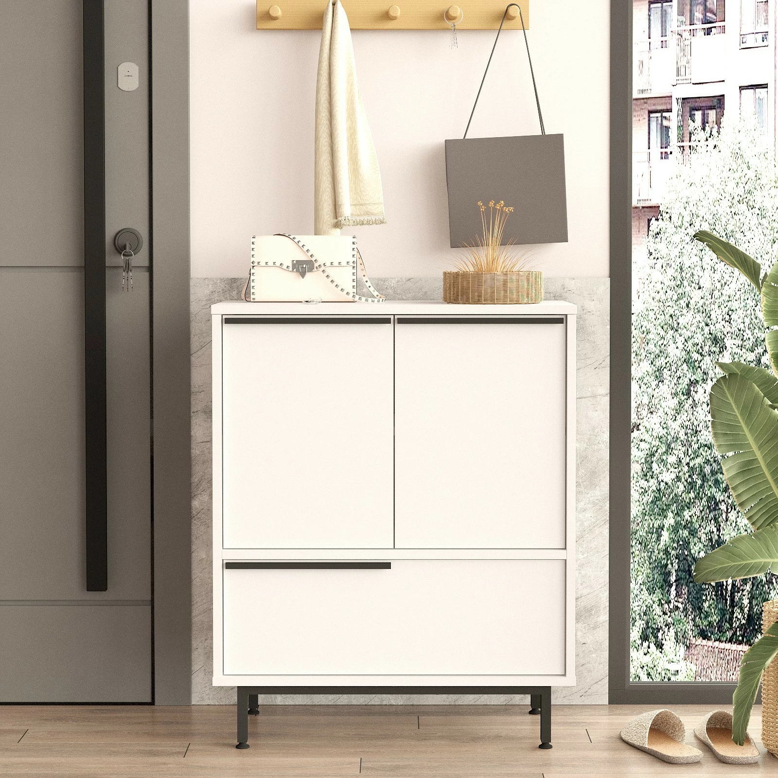 Dollap për këpucë Hanah Home, On8C-W, ngjyrë e bardhë