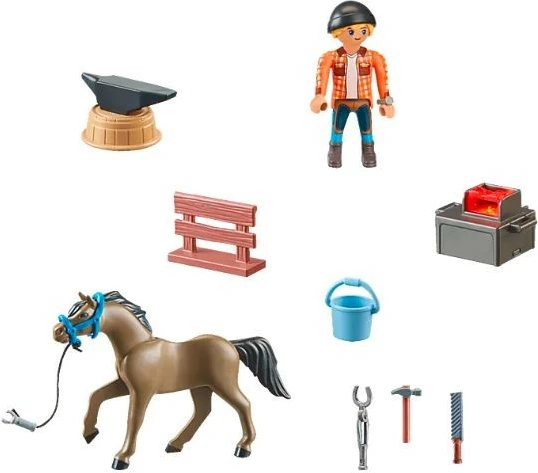 Set lodrash Playmobil Horses of Waterfall 71357 me farkëtar Ben dhe kalin Achilles