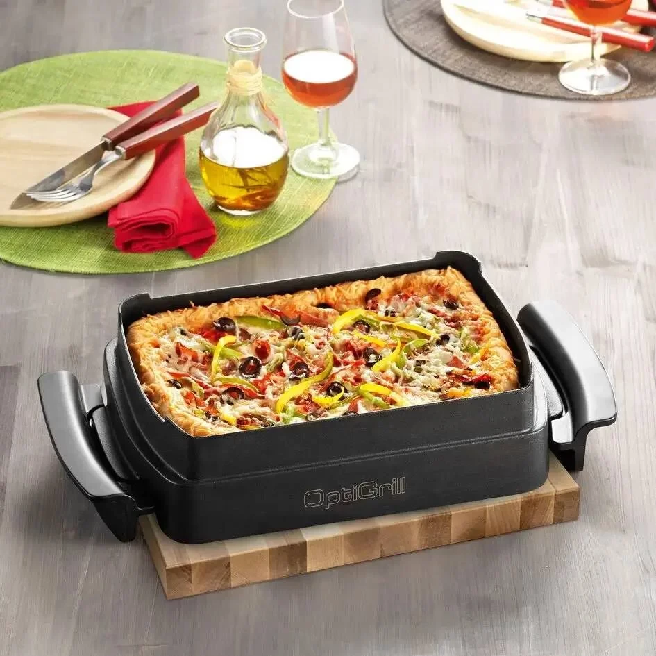 Aksesor pjekjeje, Tefal XA725870, për OptiGrill Elite/OptiGrill+, tavë jo-ngjitëse me doreza rezistente nxehtësisë, e larë në pjatalarëse, e zezë