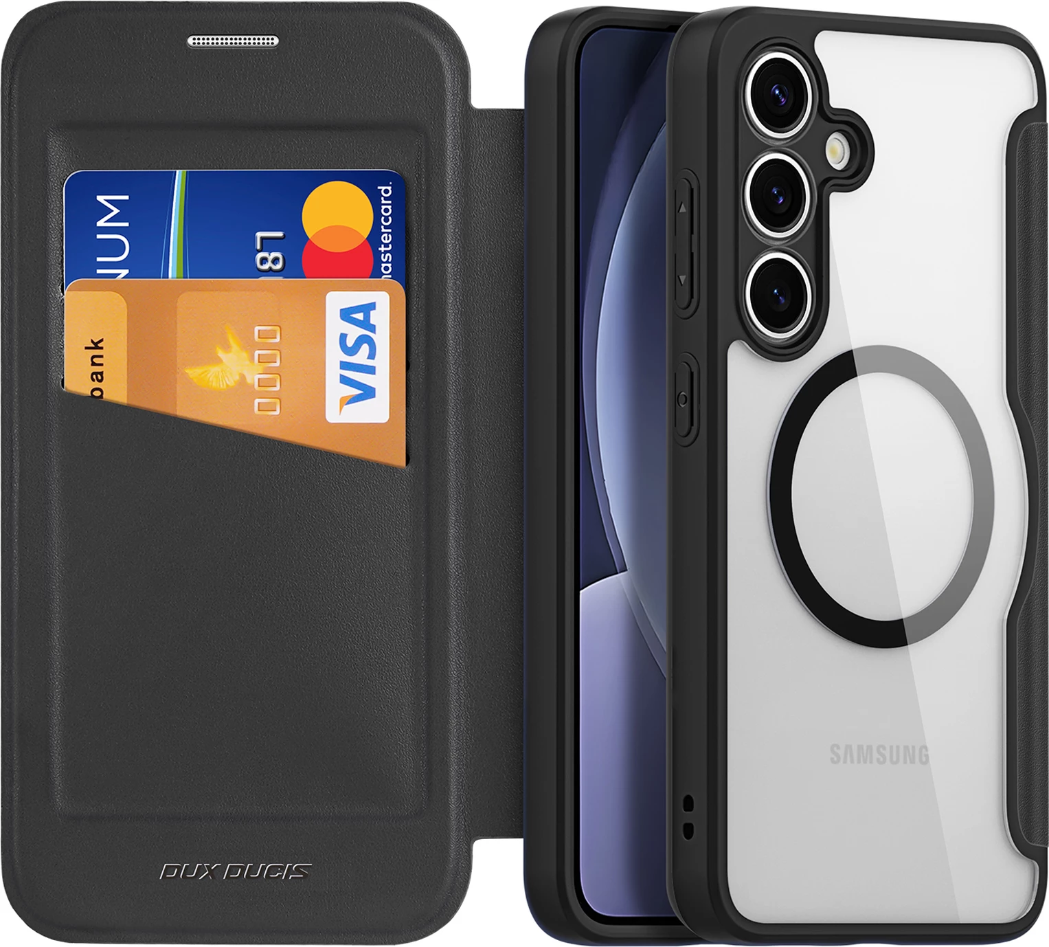 Mbështjellës Dux Ducis Skin X Pro për Samsung Galaxy S25+, MagSafe, portofol, e zezë