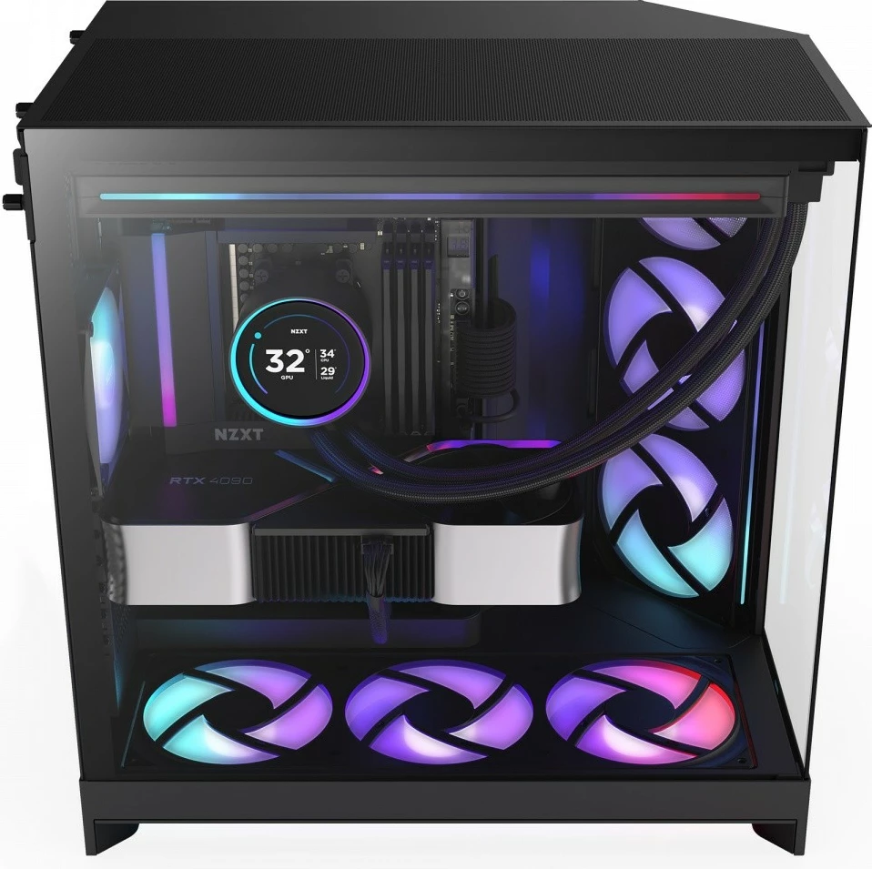 Kasë NZXT H9 Flow RGB (2025) CM-H92FB-R1 Midi Tower ATX, xham i temperuar, mbështetje radiator 420 mm, deri 10 fenera, e zezë
