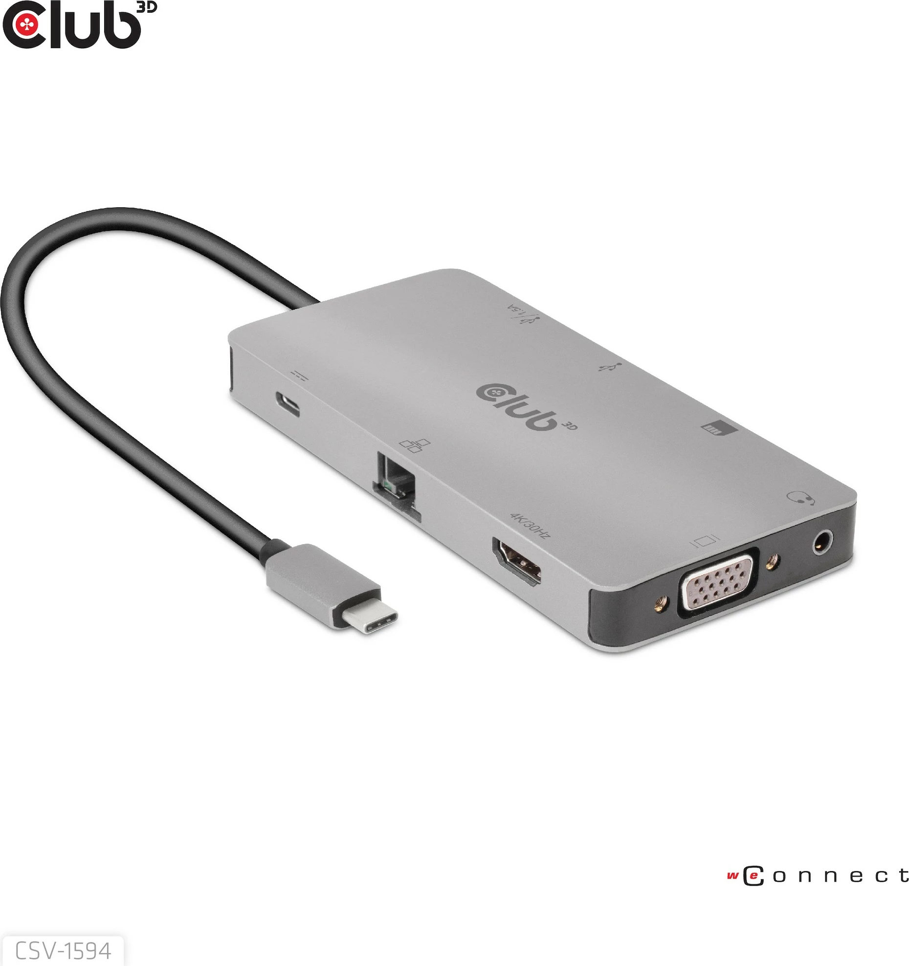HUB USB-C Club3D 9in1, HDMI VGA 2xUSB RJ45 SD, 100W, zi/gri