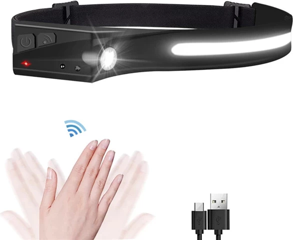 Llambë koke LED Hurtel WLCHL03 me sensor lëvizjeje, 1200 mAh, USB-C, e zezë