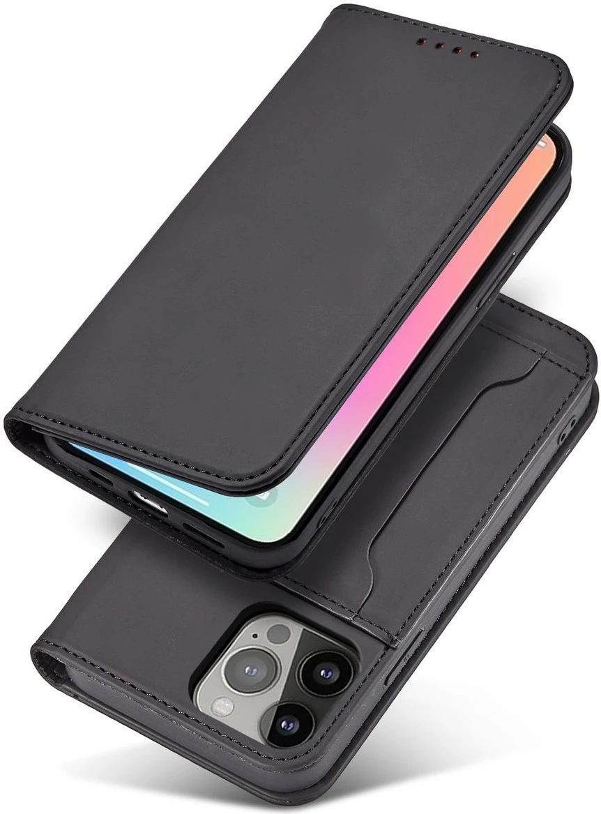 Mbështjellës Hurtel Magnet Card Case për iPhone 14 Pro Max, me kapak, xhep për karta, i zi