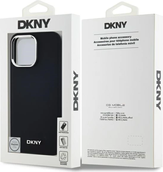 Mbështjellës DKNY Plain Logo MagSafe për iPhone 14 Pro Max, i zi