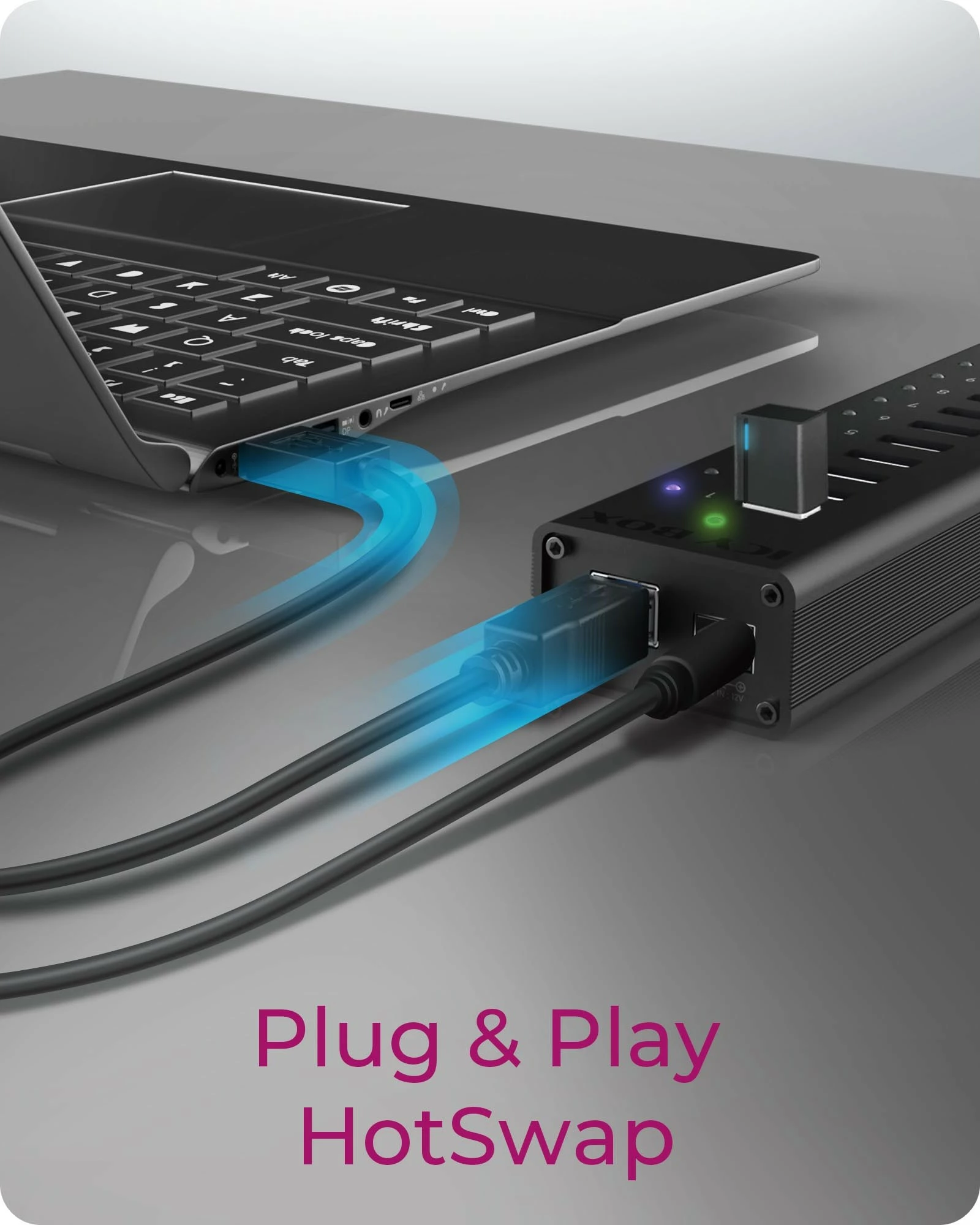 USB hub ICY BOX IB-AC6113, 14 porta, USB 3.2 Gen 1, alumini, e zezë
