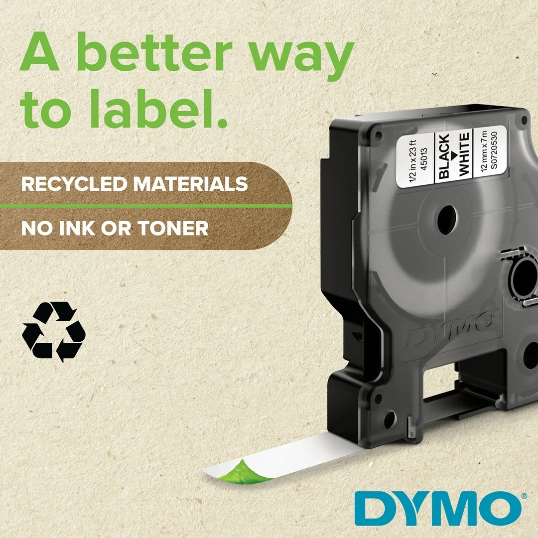Kasetë etiketa DYMO D1 Standard S0720530, 12mm, e zezë mbi të bardhë
