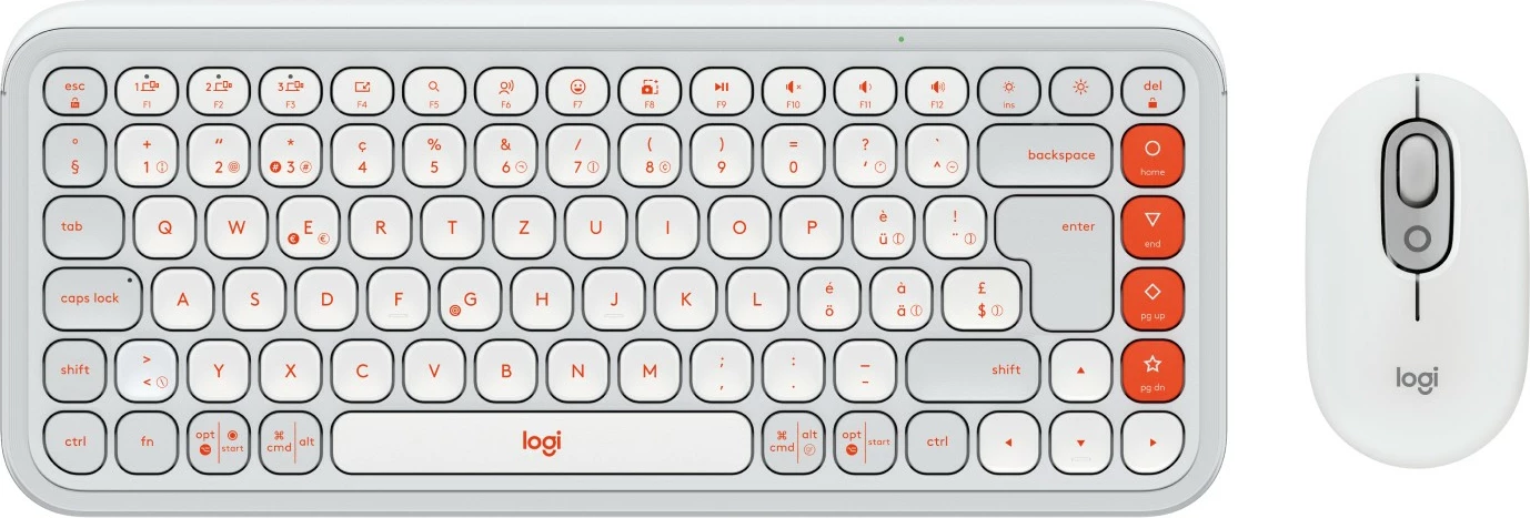 Tastierë dhe Maus Logitech POP ICON COMBO, Wireless, Bluetooth, QWERTZ, Portokalli, Bardhë