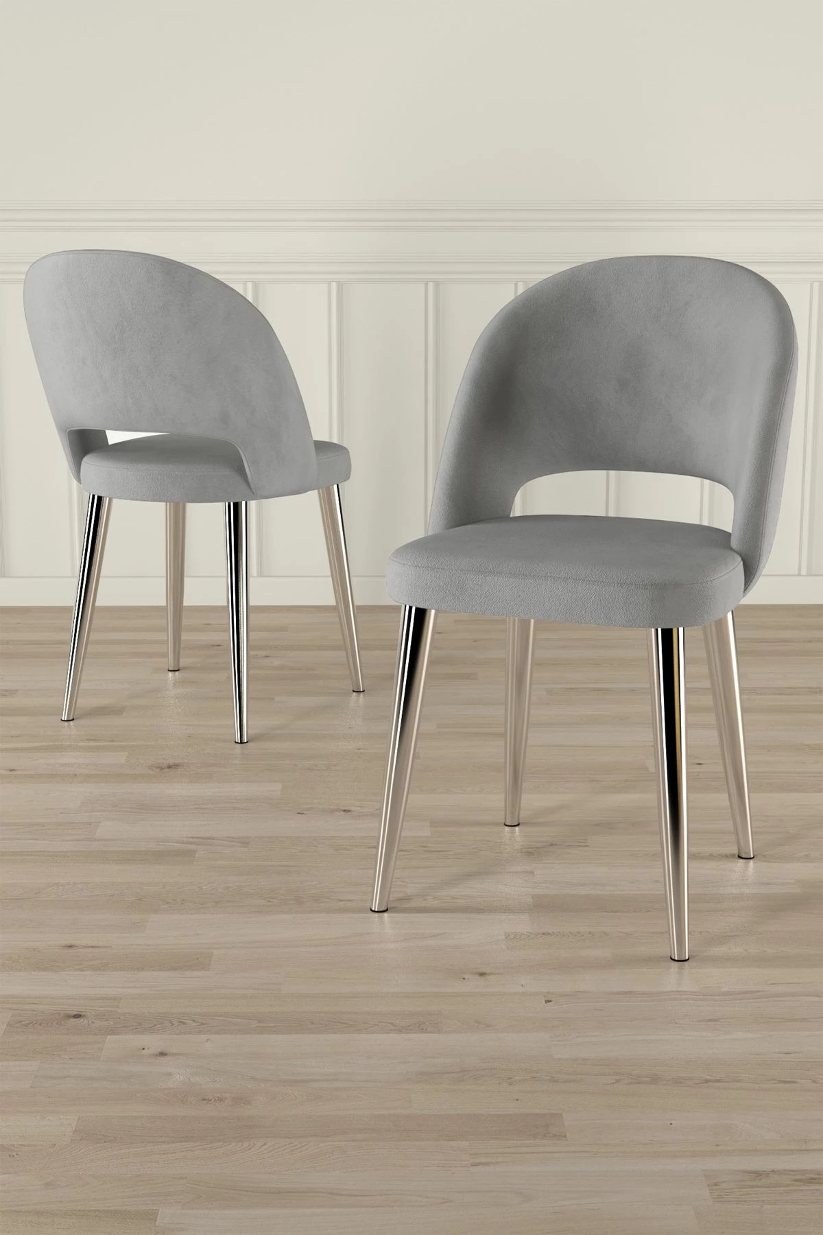 Set karrigesh (4 copë), Hanah Home, ngjyrë gri, këmbë kromi