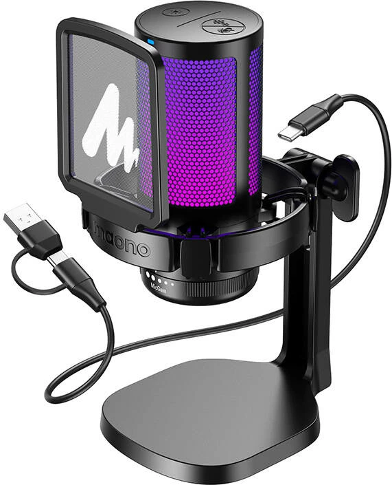 Mikrofon gaming Maono DGM20, kondensator, kardioid, me ndriçim RGB, i zi