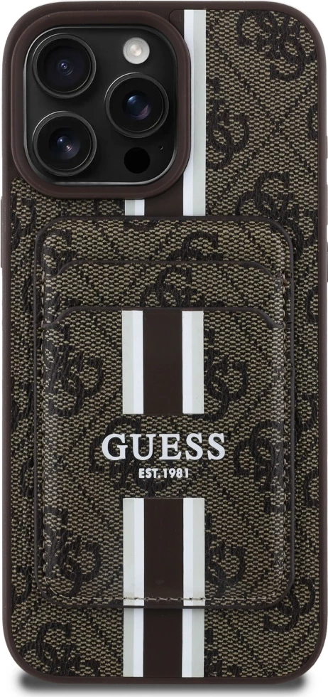 Mbështjellës Guess 4G Stripes me portofol MagSafe për iPhone 16 Pro Max, Kafe