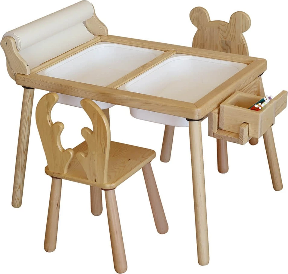 Set tavoline për fëmijë Skye Decor, Roll dhe 2 karrige, e bardhë