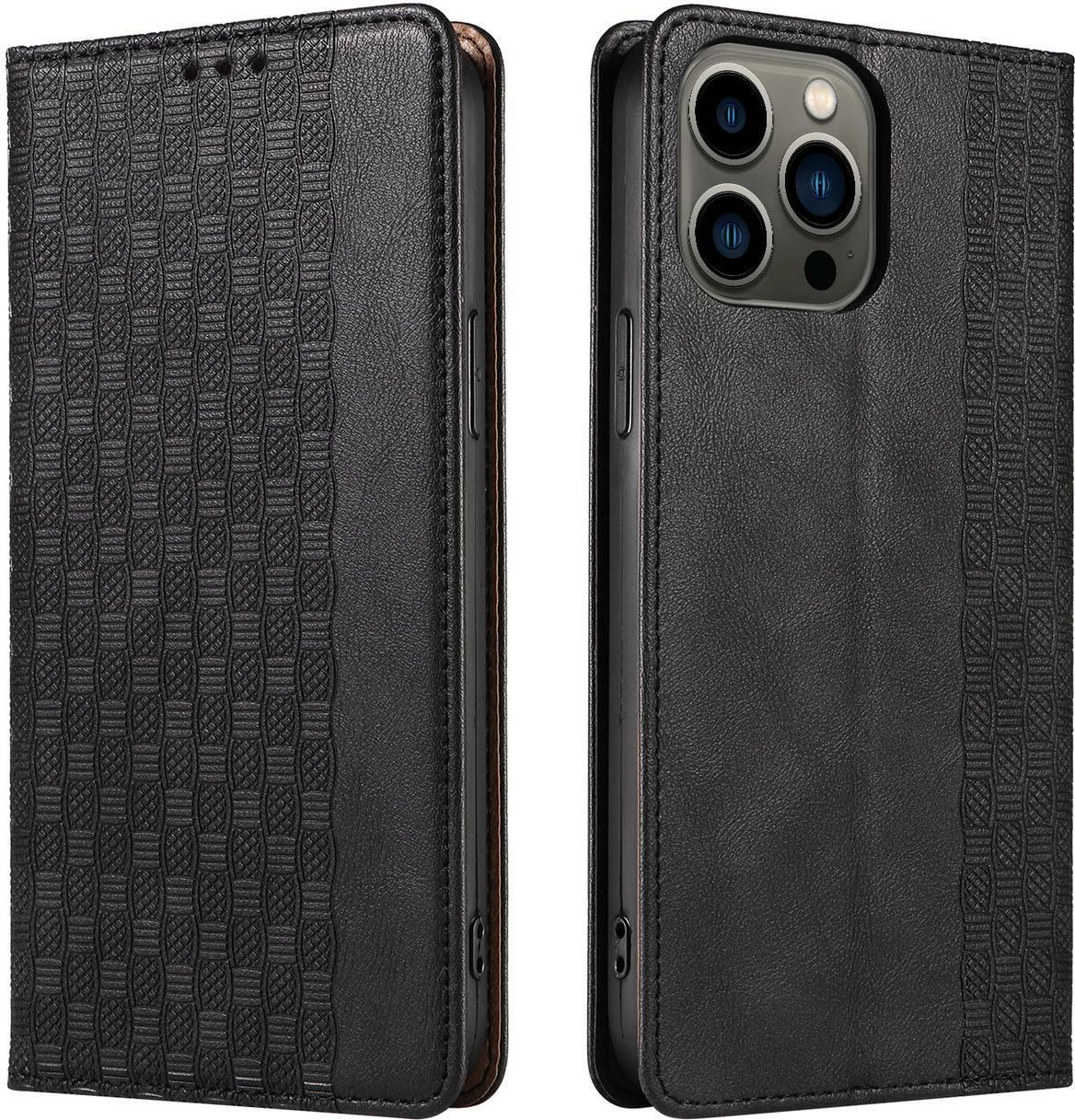 Mbështjellës Hurtel Magnet Strap Case për iPhone 14, me kapak, portofol, qëndrim, rrip dore, e zezë