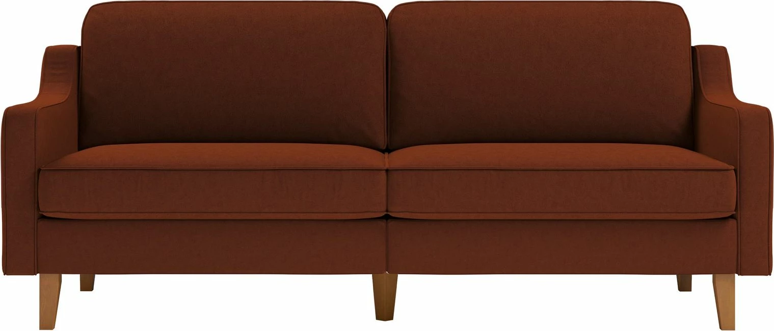 Divan treshe Robin, ngjyrë e kuqe tullë, këmbë druri arre