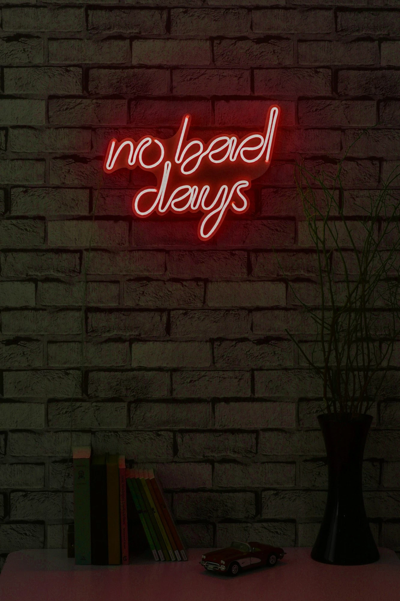 Dritë dekorative LED për mur, plastikë, 'no bad days', ngjyrë e kuqe