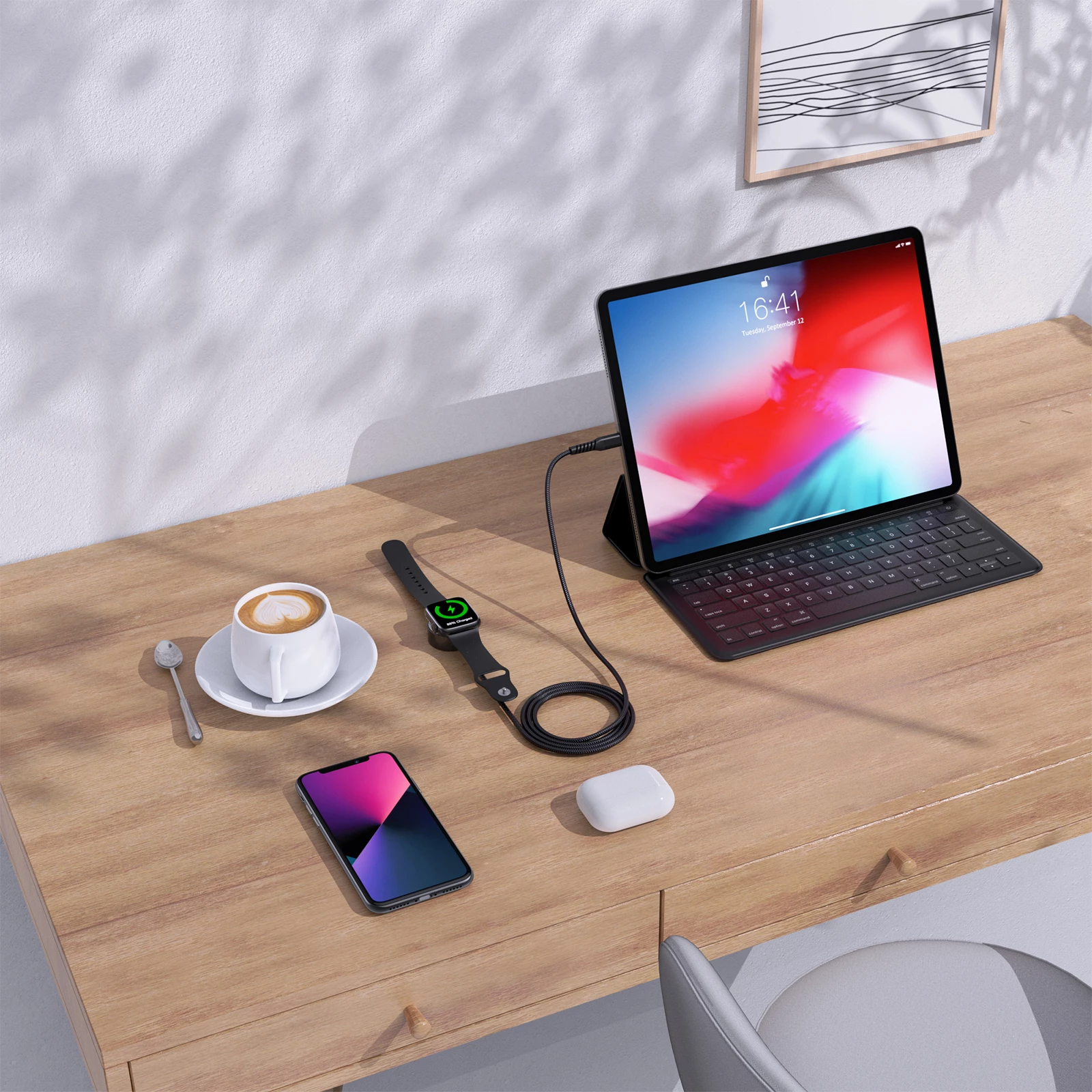 Karikues wireless Choetech T319 për Apple Watch, 5W, USB-C, i zi