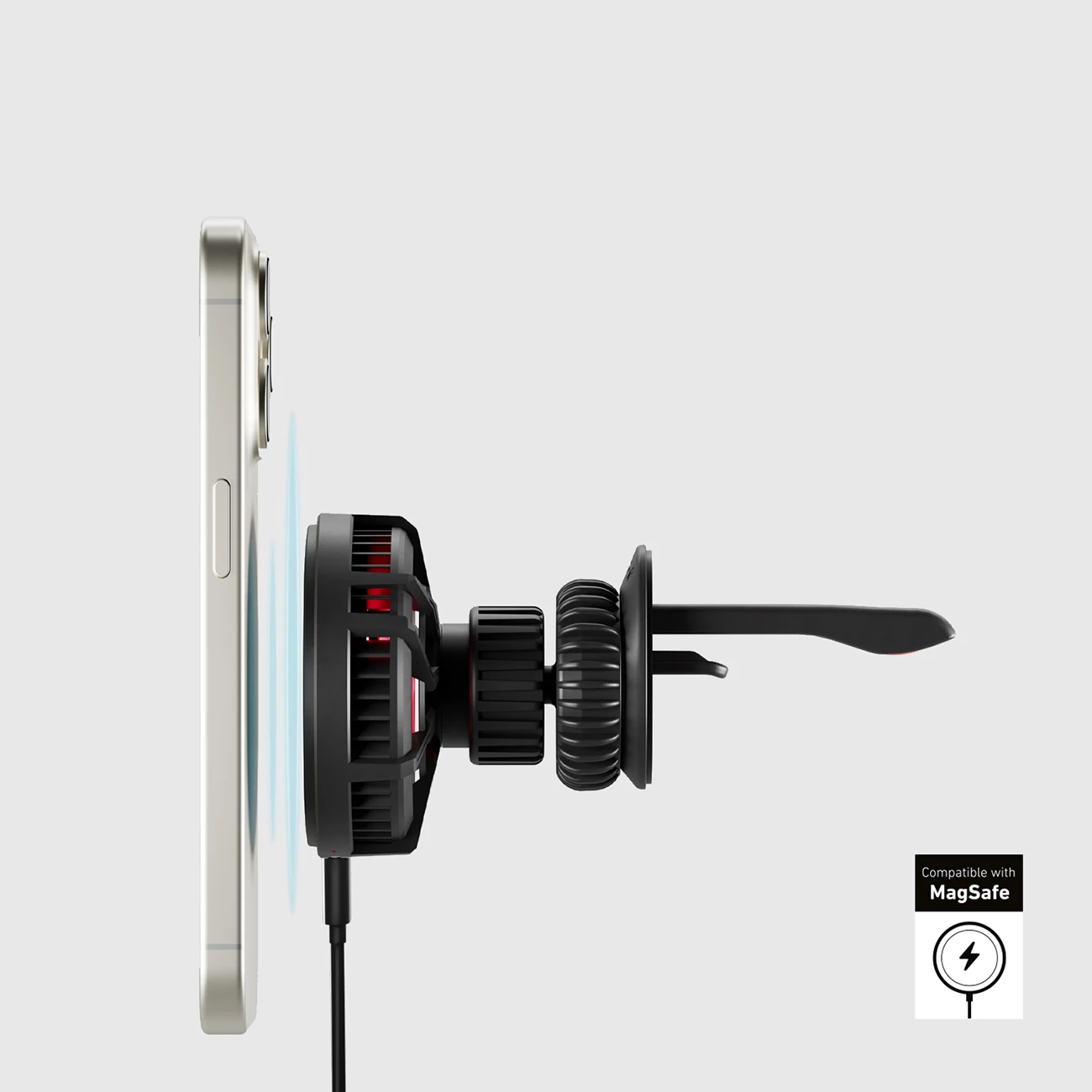 Mbajtës magnetik me karikues wireless SBS TESUPFANWIR15W, për grilë të ajrit, 15W, me ftohje, i zi