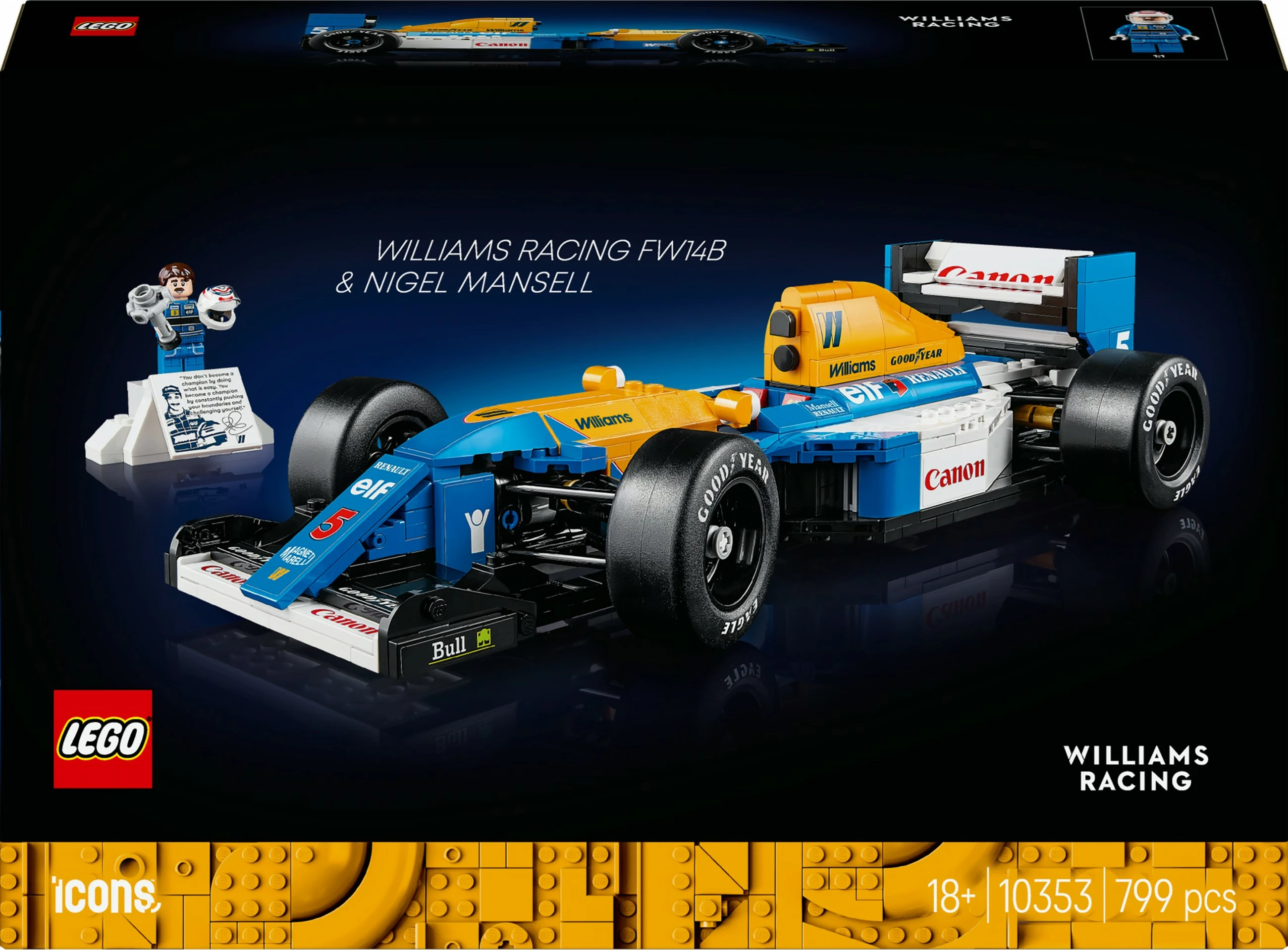 Set ndërtimi LEGO Williams Racing FW14B & Nigel Mansell, 799 pjesë, shumëngjyrësh