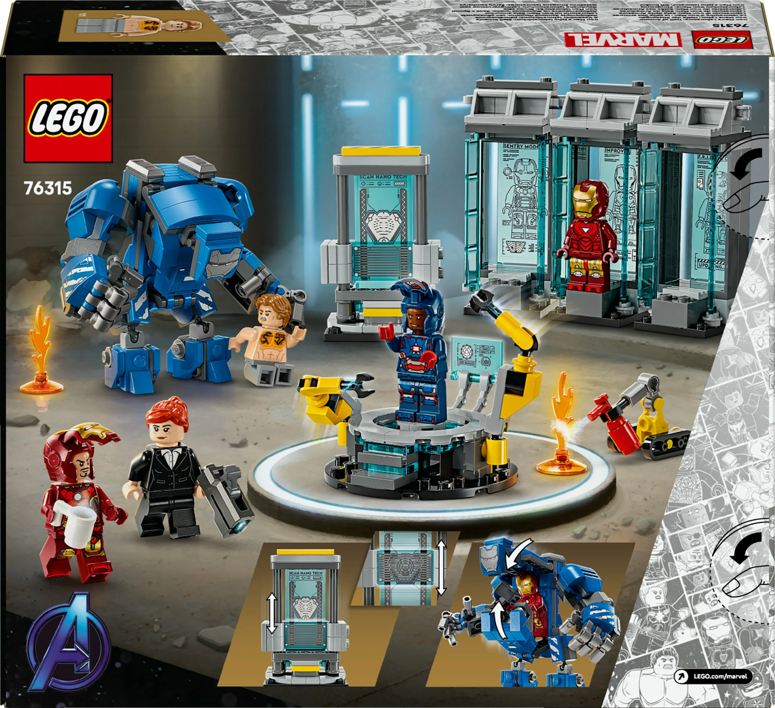 Set ndërtimi LEGO Iron Man's Laboratory: Hall of Armour, 384 pjesë, shumëngjyrësh