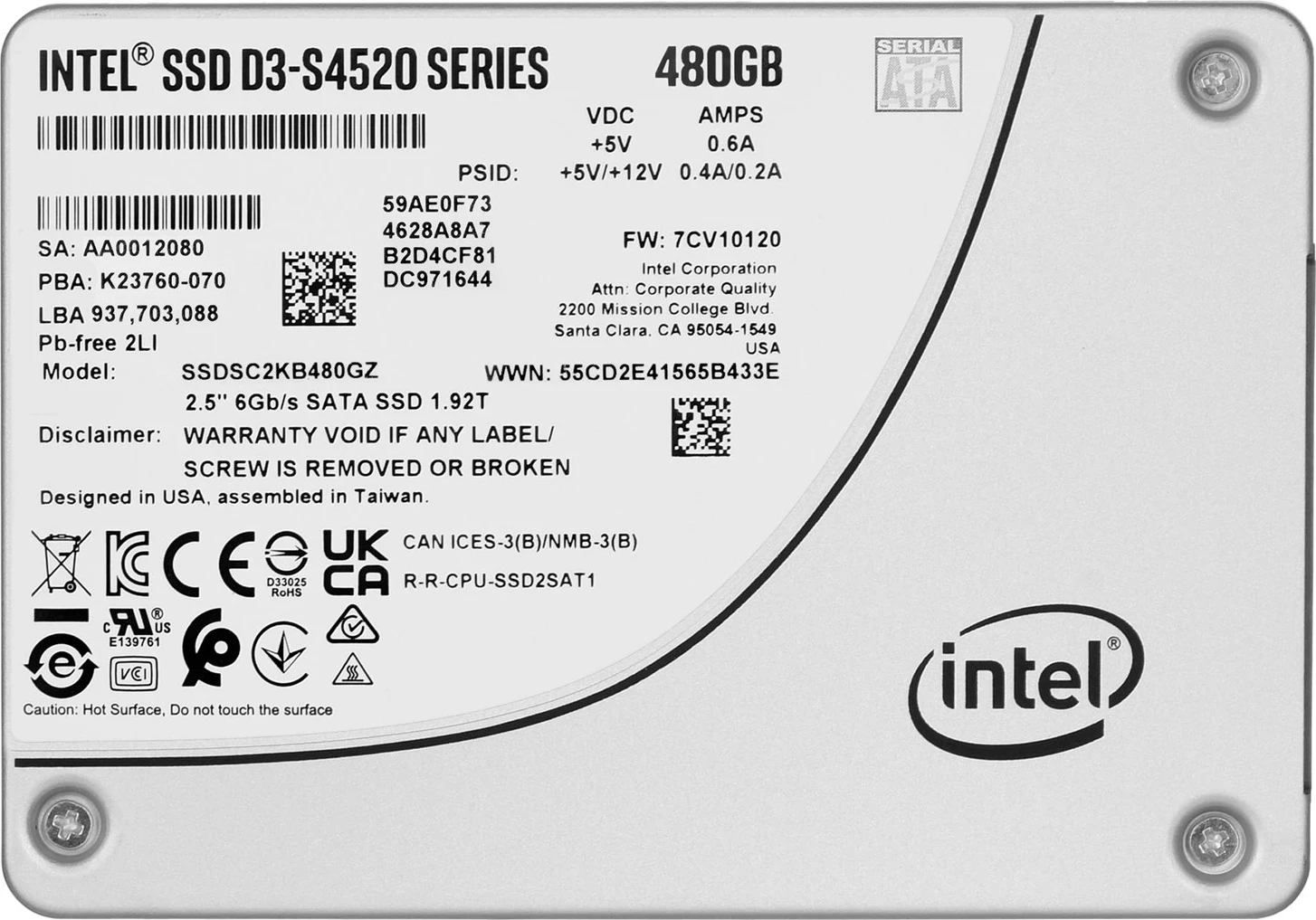 SSD Solidigm (Intel) S4520 480GB SATA 2.5"
