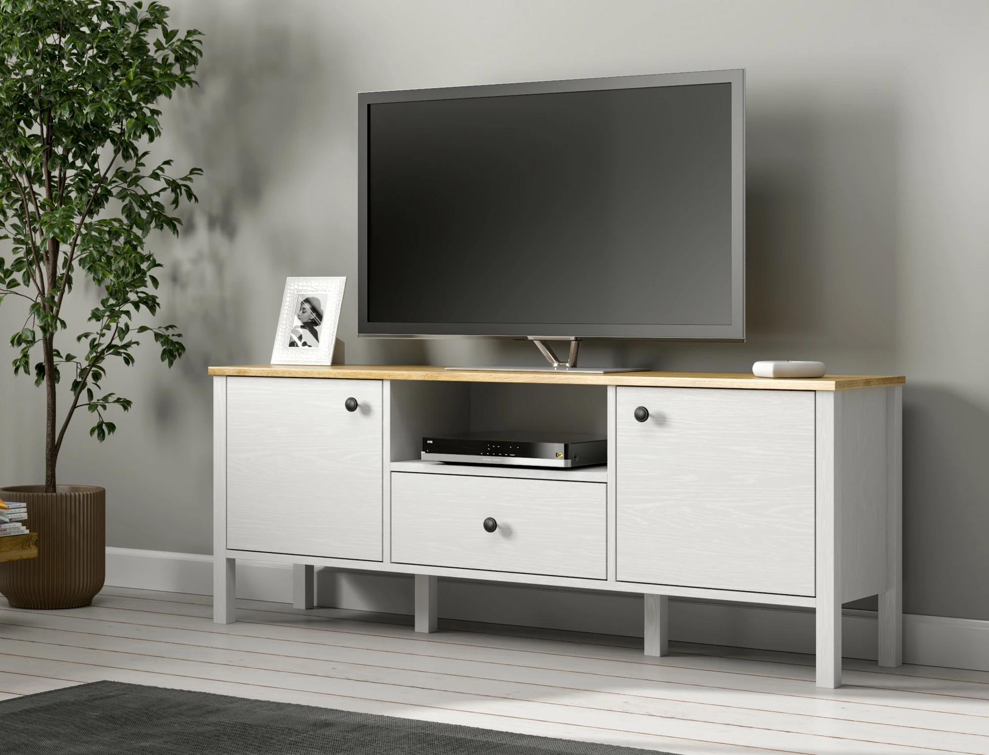 Komodë për TV, ngjyrë druri dhe e bardhë, FRN-20057