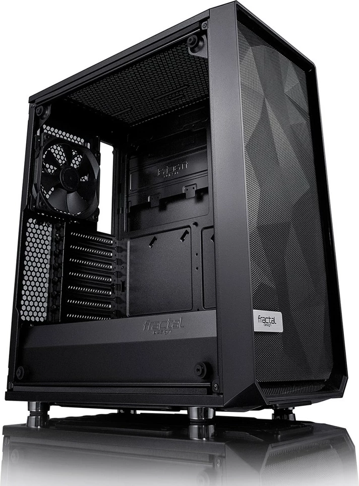 Kasë Fractal Design Meshify C Blackout, Midi Tower, ATX/ITX/mATX, xham i temperuar, e zezë