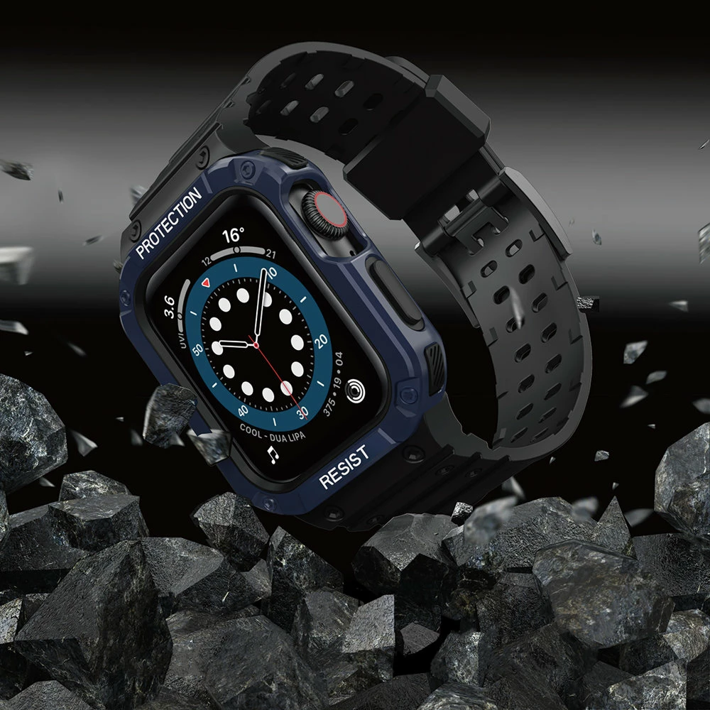 Rrip me kasë mbrojtëse për Apple Watch Hurtel, 41/40/38mm, i zi/blu