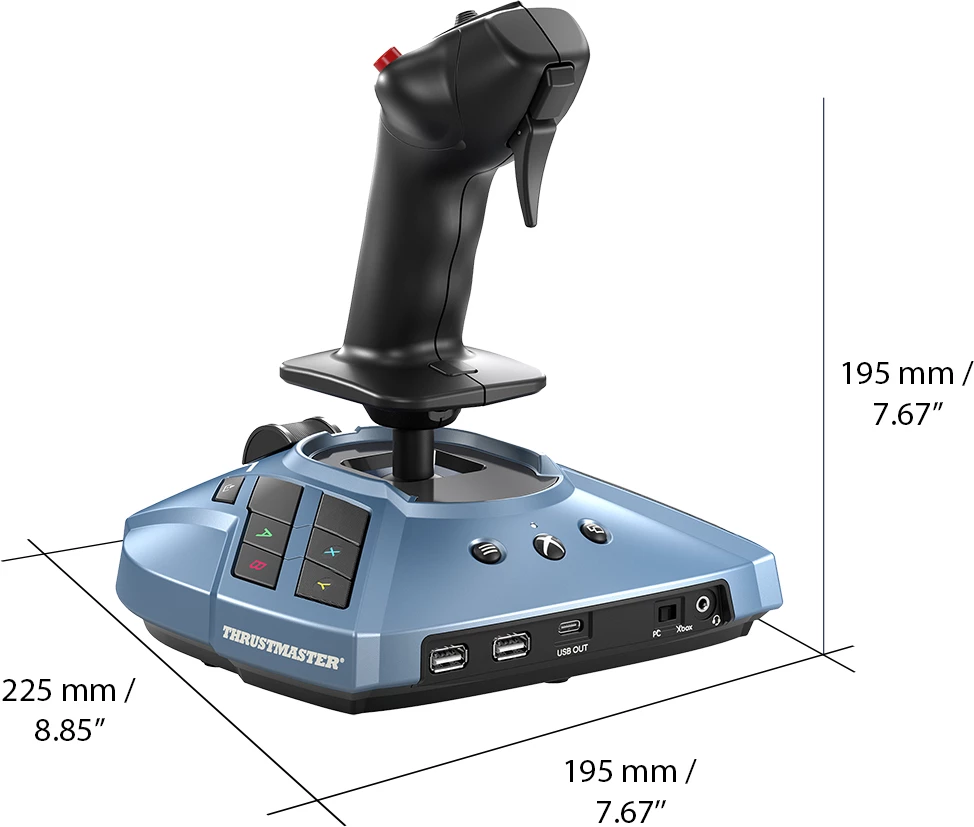 Joystick fluturimi Thrustmaster TCA Sidestick X Airbus Edition, për Xbox Series X|S dhe PC, 14 butona të programueshëm, hub “Ecosystem”, blu/zezë