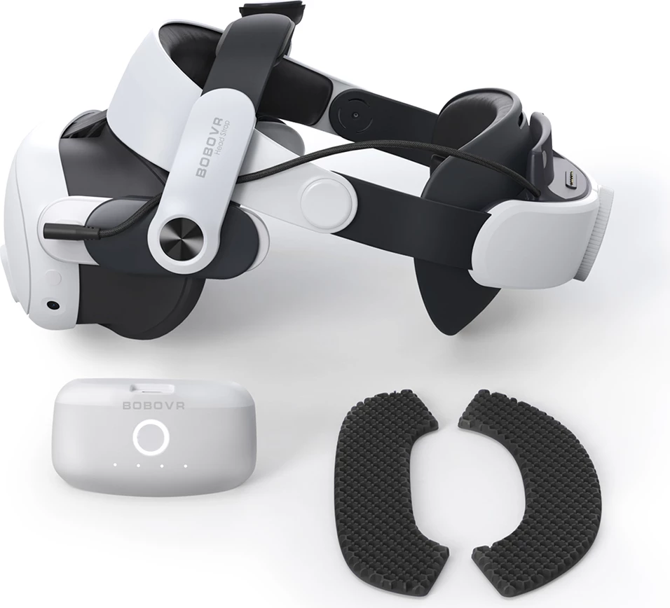 Rrip mbështetës për VR BoboVR M3 Pro me bateri BoboVR B2 5200 mAh për Meta Quest 3, bardhë/zi
