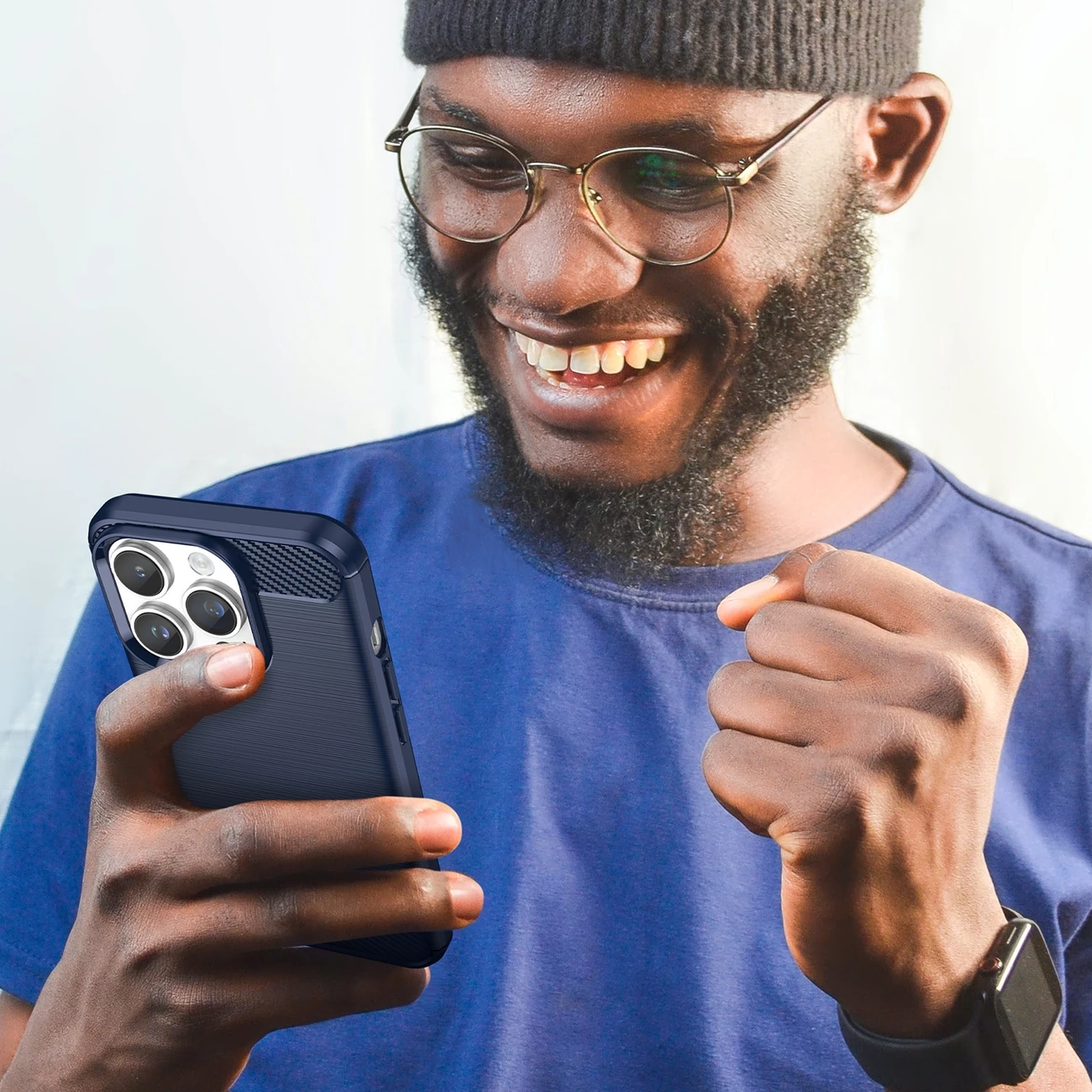 Mbështjellës Hurtel Carbon Case për iPhone 14 Pro, TPU, Blu