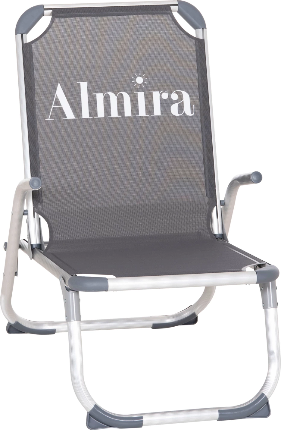 Karrige plazhi e ngritur, alumin i fortë, Almira FH6431.10, tekstilene gri, 53x68x80cm