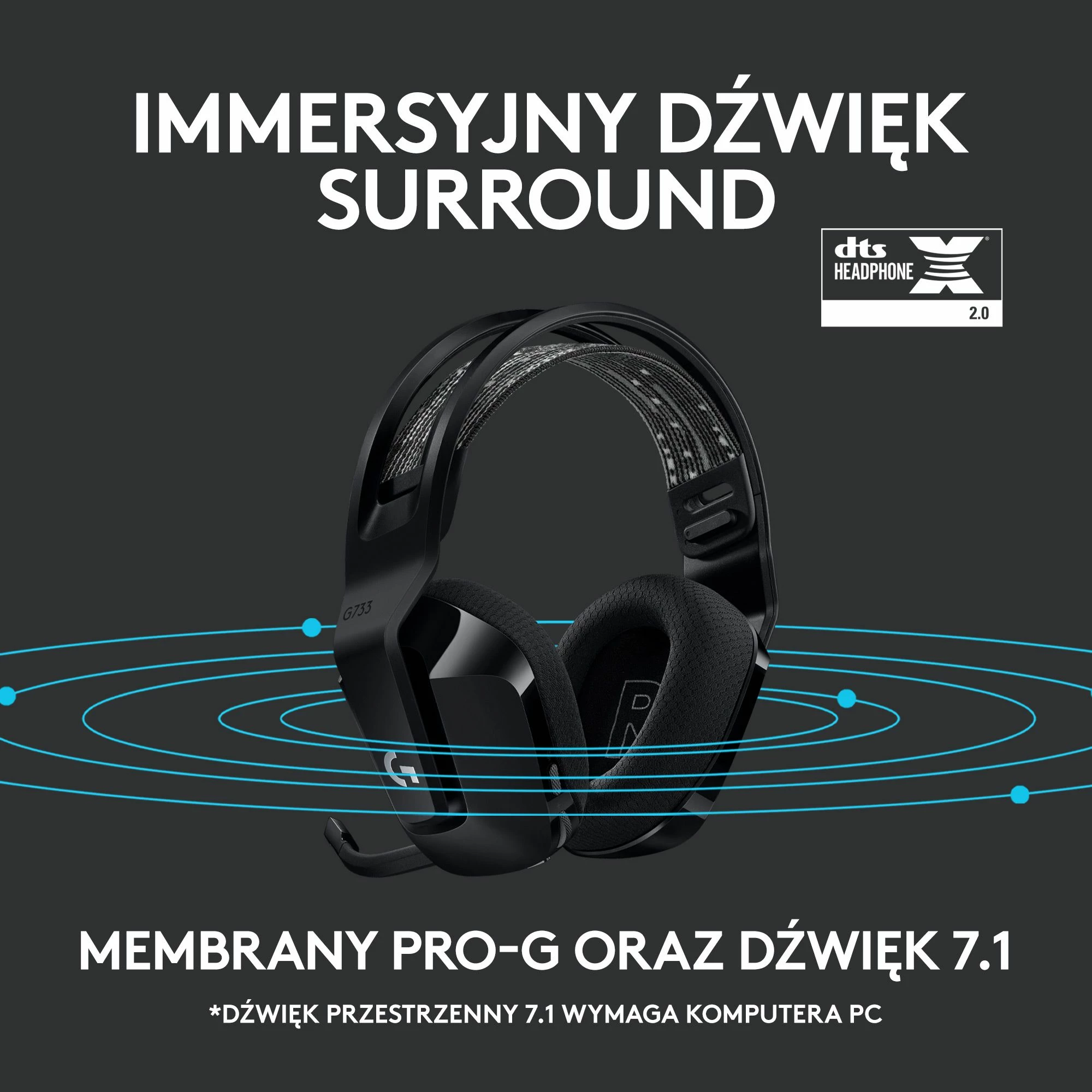 Kufje gaming Logitech G733 LIGHTSPEED 7.1 Wireless RGB, të zeza (981-000864)