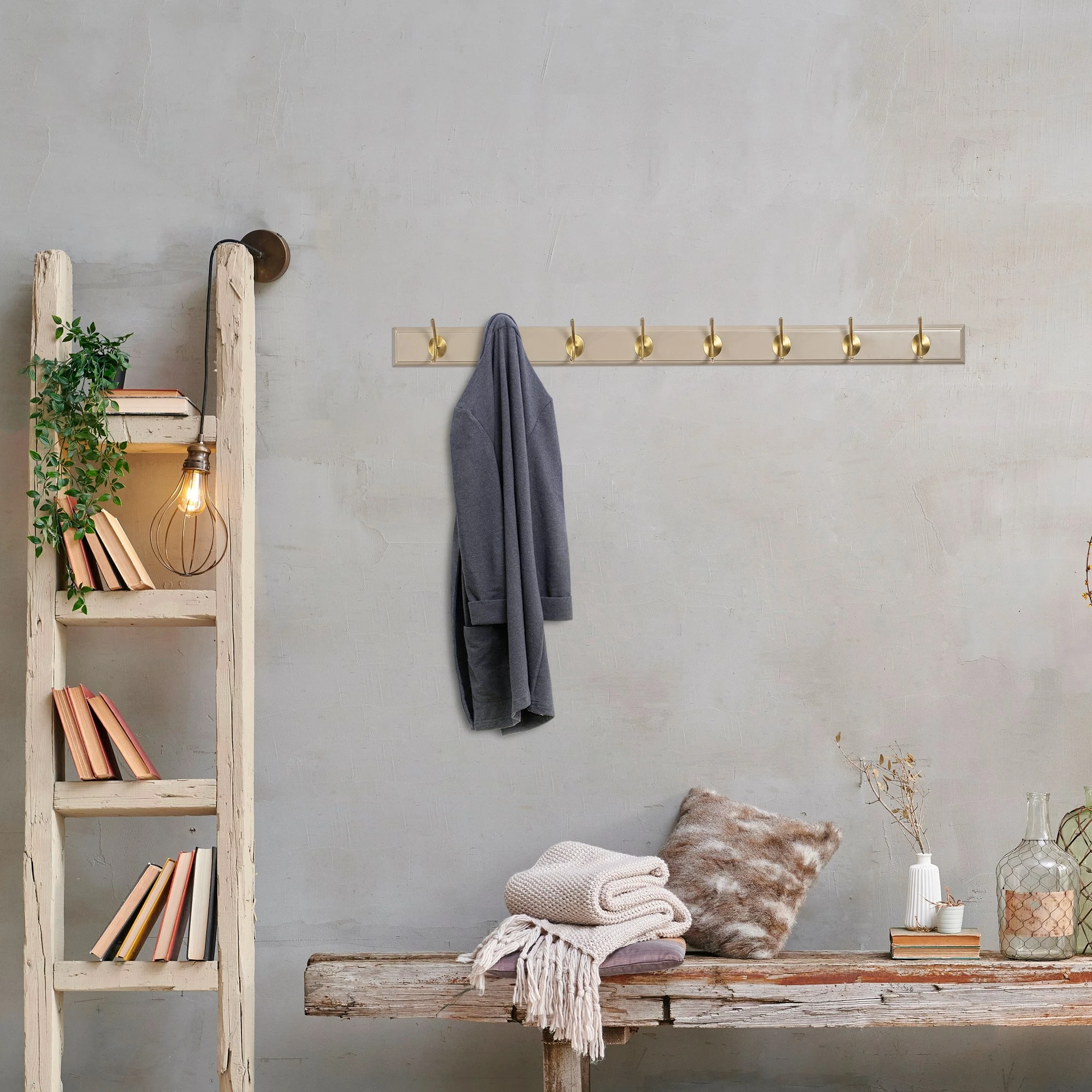 Varëse muri prej druri, ngjyrë e bardhë dhe ari, Skye Decor, ASK-011, 100x7x8 cm