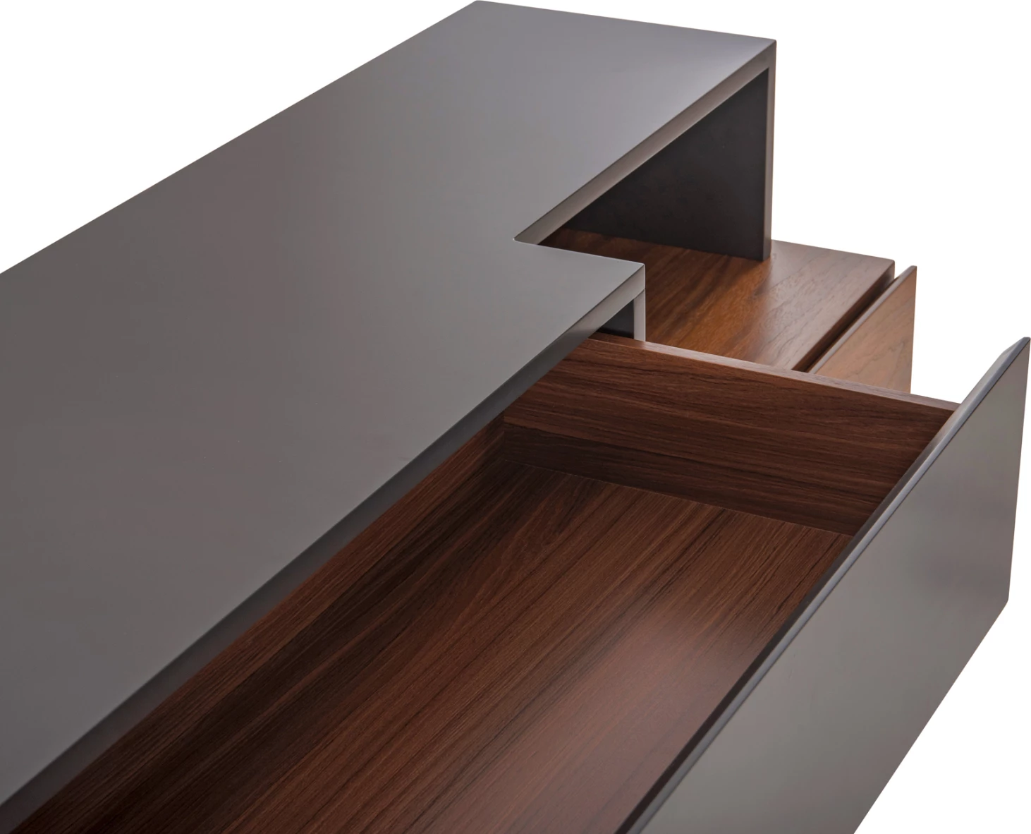 Bufe PREDA, MDF, ngjyrë arre dhe gri e errët, 167x28-40x80H cm