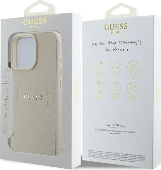 Mbështjellës Guess Grained Ring MagSafe për iPhone 16 Pro Max, Bezhe