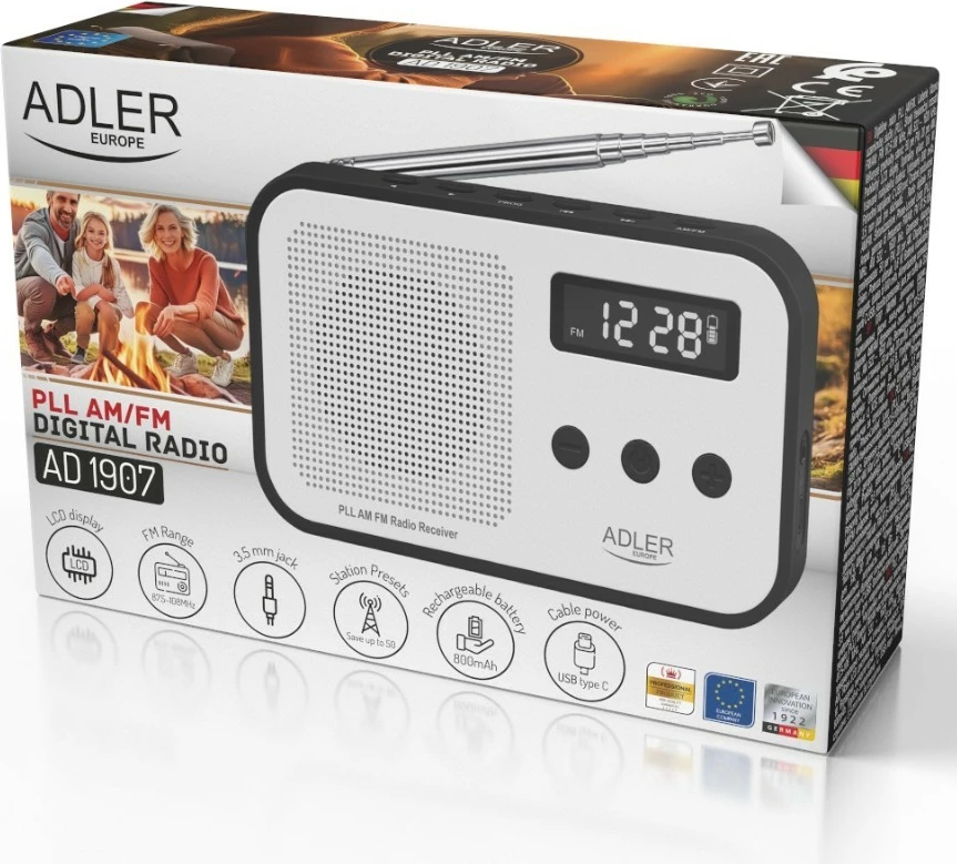 Radio digjitale Adler AD1907 PLL, e bardhë