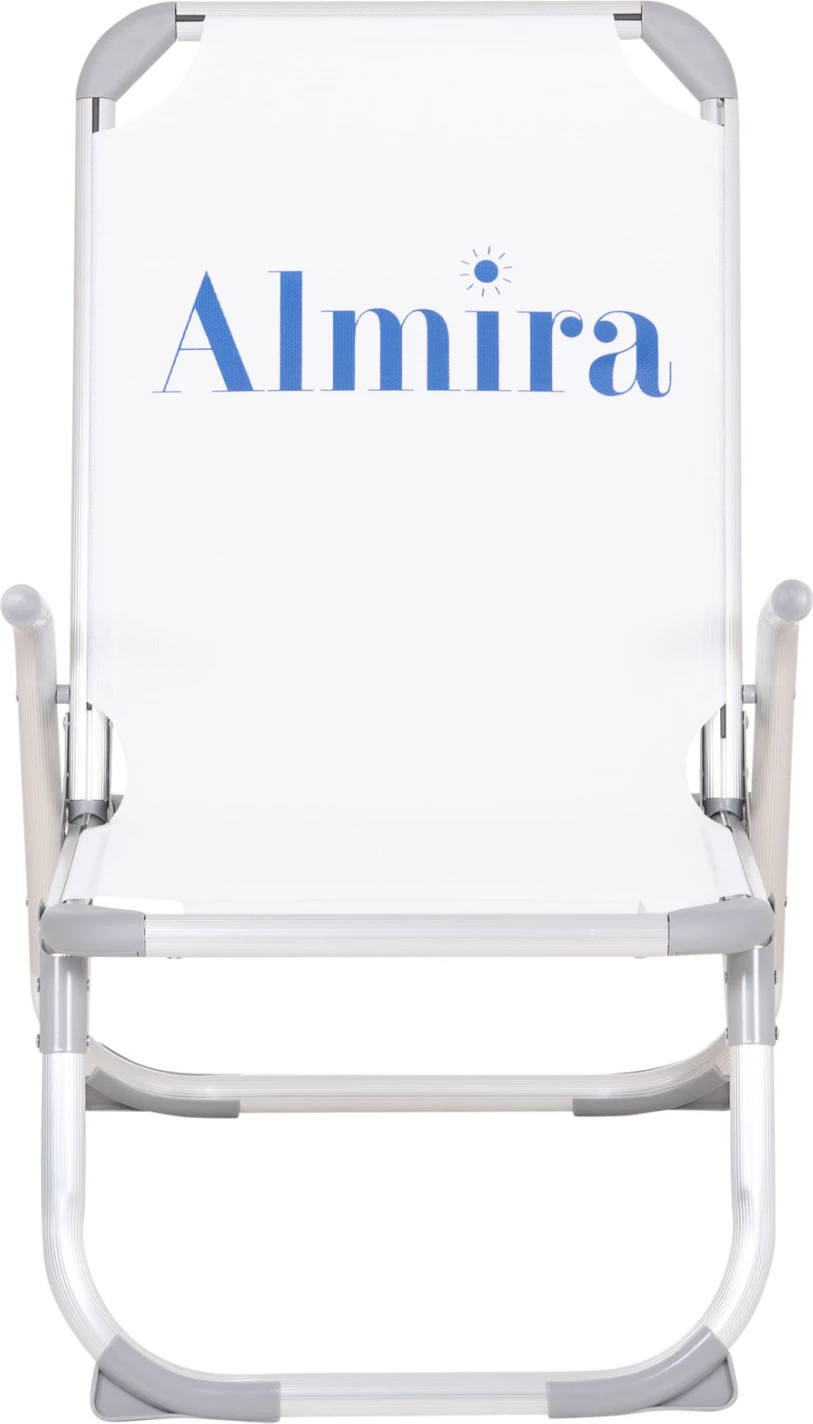 Karrige plazhi e ngritur, alumin i rëndë, Almira FH6431.03, tekstilene e bardhë, 53x68x80cm