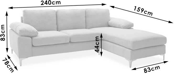 Kënd divani Cohen, kënd i majtë, pëlhurë ngjyrë gri e errët, 240x159x83cm