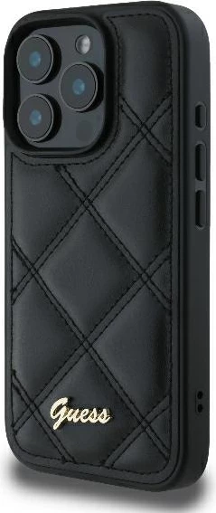 Mbështjellës Guess Quilted Metal për iPhone 16 Pro, i zi