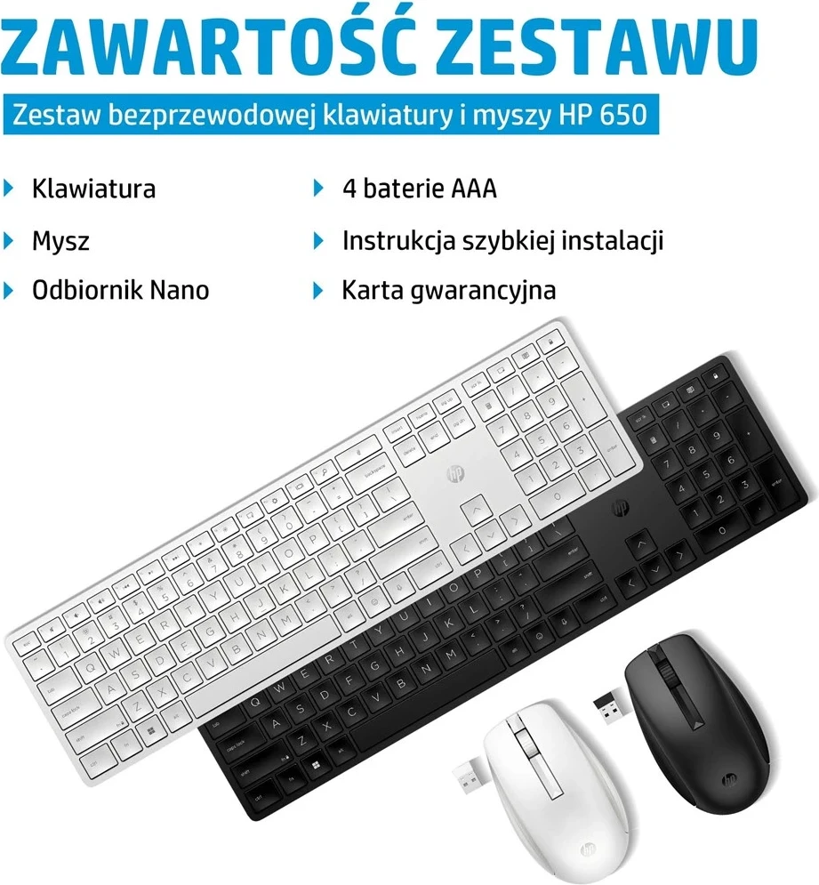 Set tastierë dhe maus wireless HP 650 Combo, të zeza