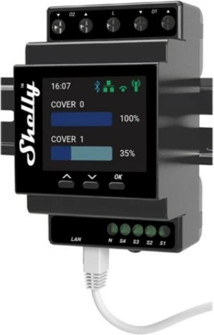 Relé i mençur Shelly Pro Dual Cover / Shutter PM, Plastikë, Wi-Fi 4, 2.4 GHz, E zezë