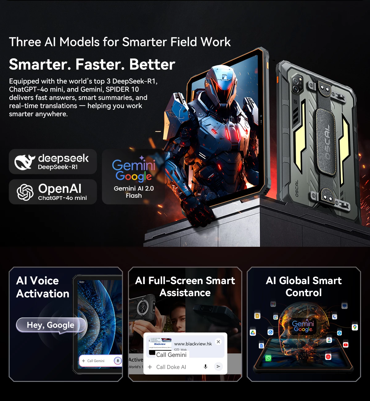tablet robust Oscal Spider 10 11\" 8GB+256GB 20000mAh IP68/IP69K Android 15, e zezë