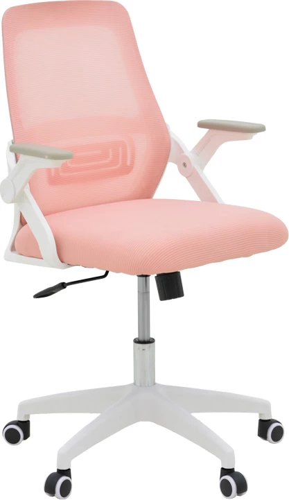 Karrige zyre Reji, pëlhurë rrjetë rozë, kornizë e bardhë, 58x60x89-99cm