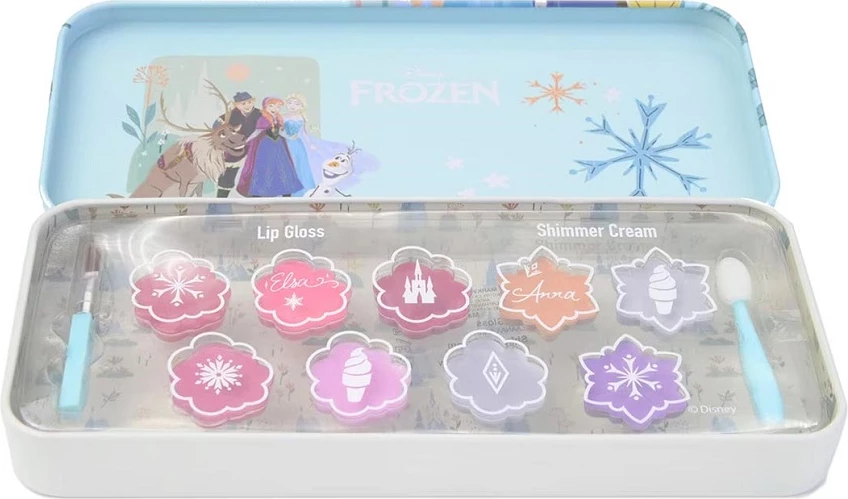 Set grimi për fëmijë Lip Smacker Disney Frozen Makeup Case Lip & Face Tin për vajza, 12 copë