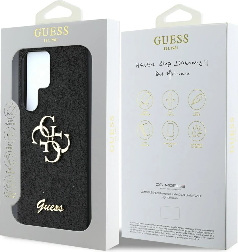 Mbështjellës Guess Fixed Glitter Big 4G Metal Logo për Samsung Galaxy S25 Ultra, i zi