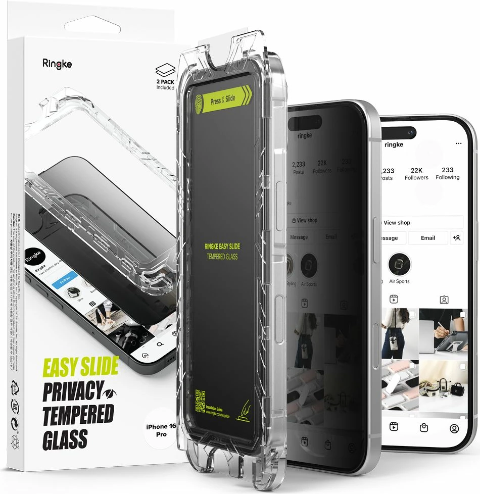 Xham mbrojtës privatësie Ringke Easy Slide për iPhone 16 Pro, 2 copë