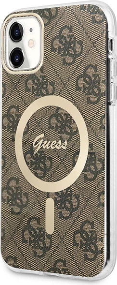 Mbështjellës Guess GUBPN61H4EACSW me karikues wireless për iPhone 11, 6.1", 4G Print, kafe, set