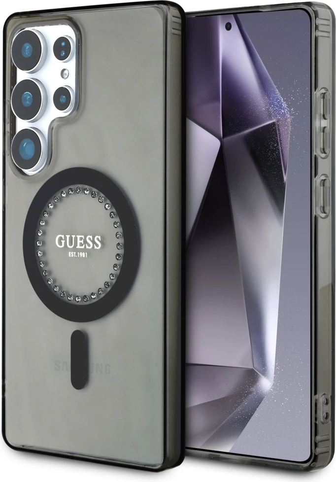 Mbështjellës Guess për Samsung Galaxy S25 Ultra, MagSafe, i zi, me rhinestones