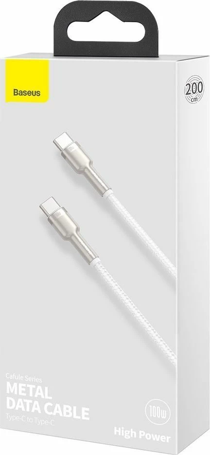 Kabllo USB-C Baseus PD 100W 2 m, USB-C në USB-C, USB 2.0, 480 Mbps, e bardhë