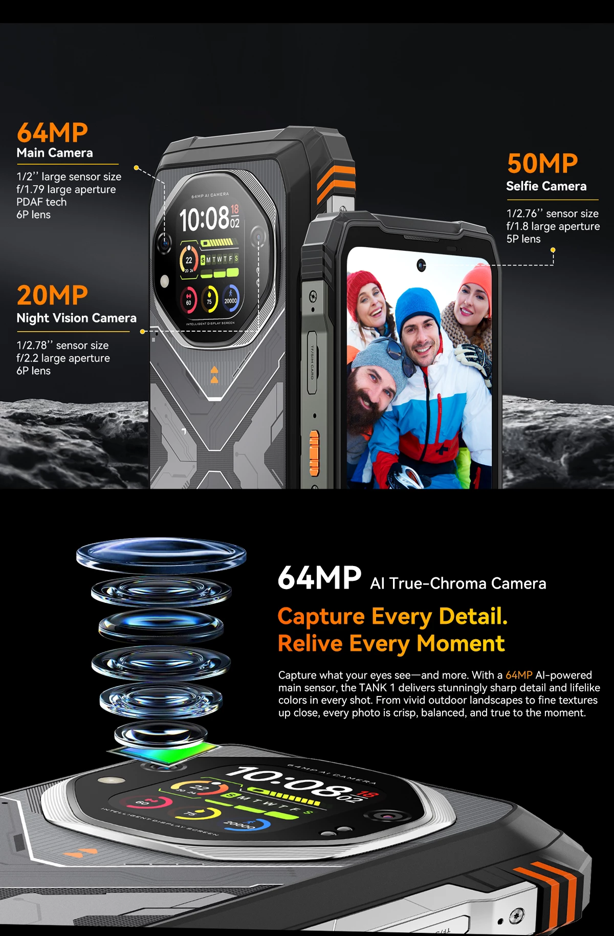 Celular rugged Oscal Tank 1 16GB RAM + 512GB 5G 20000mAh, i zi